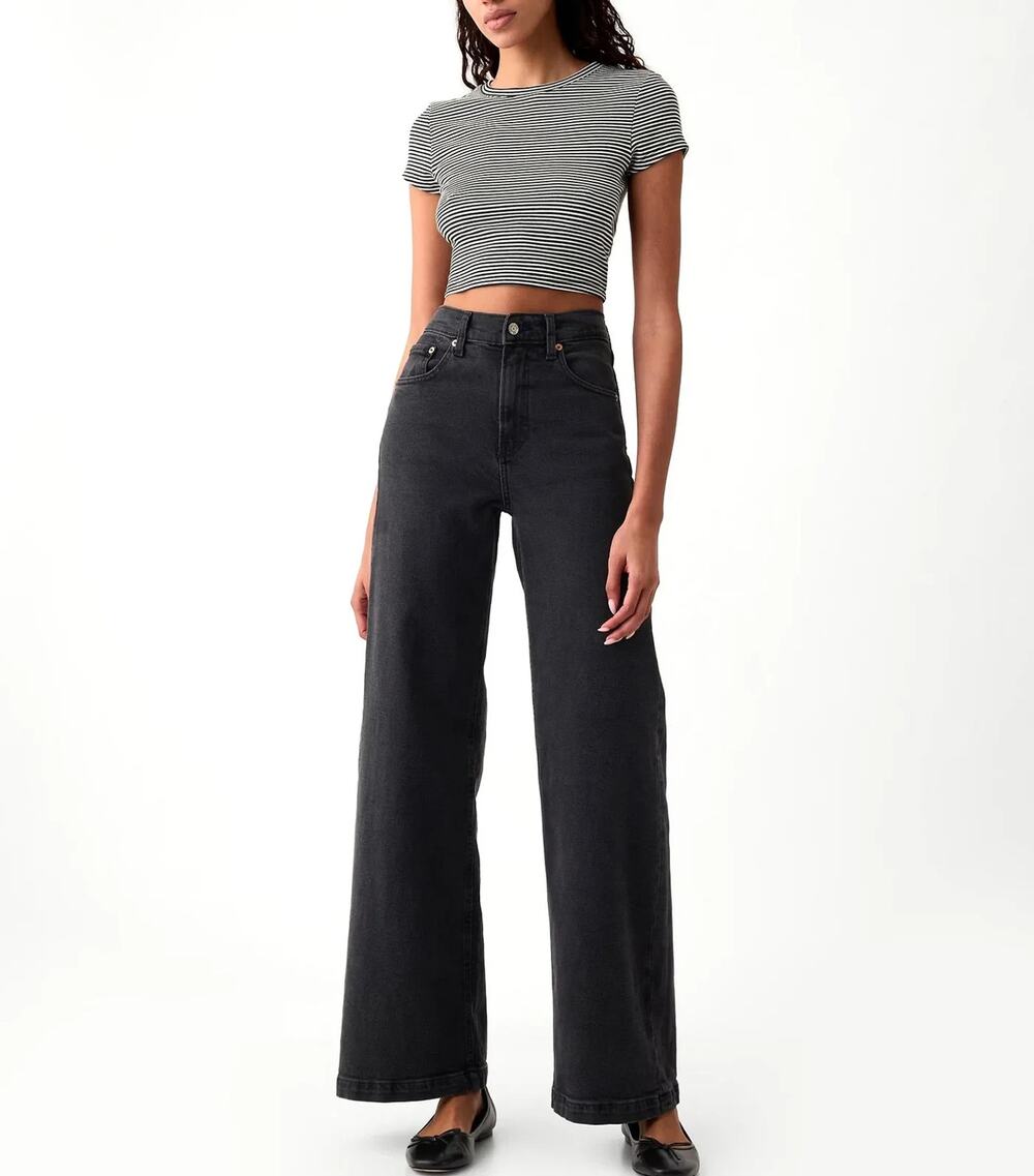 Gap Sky High Stride Wide Leg Jeans Women 28 6P Black Beetle Wash Zip Fly Pockets